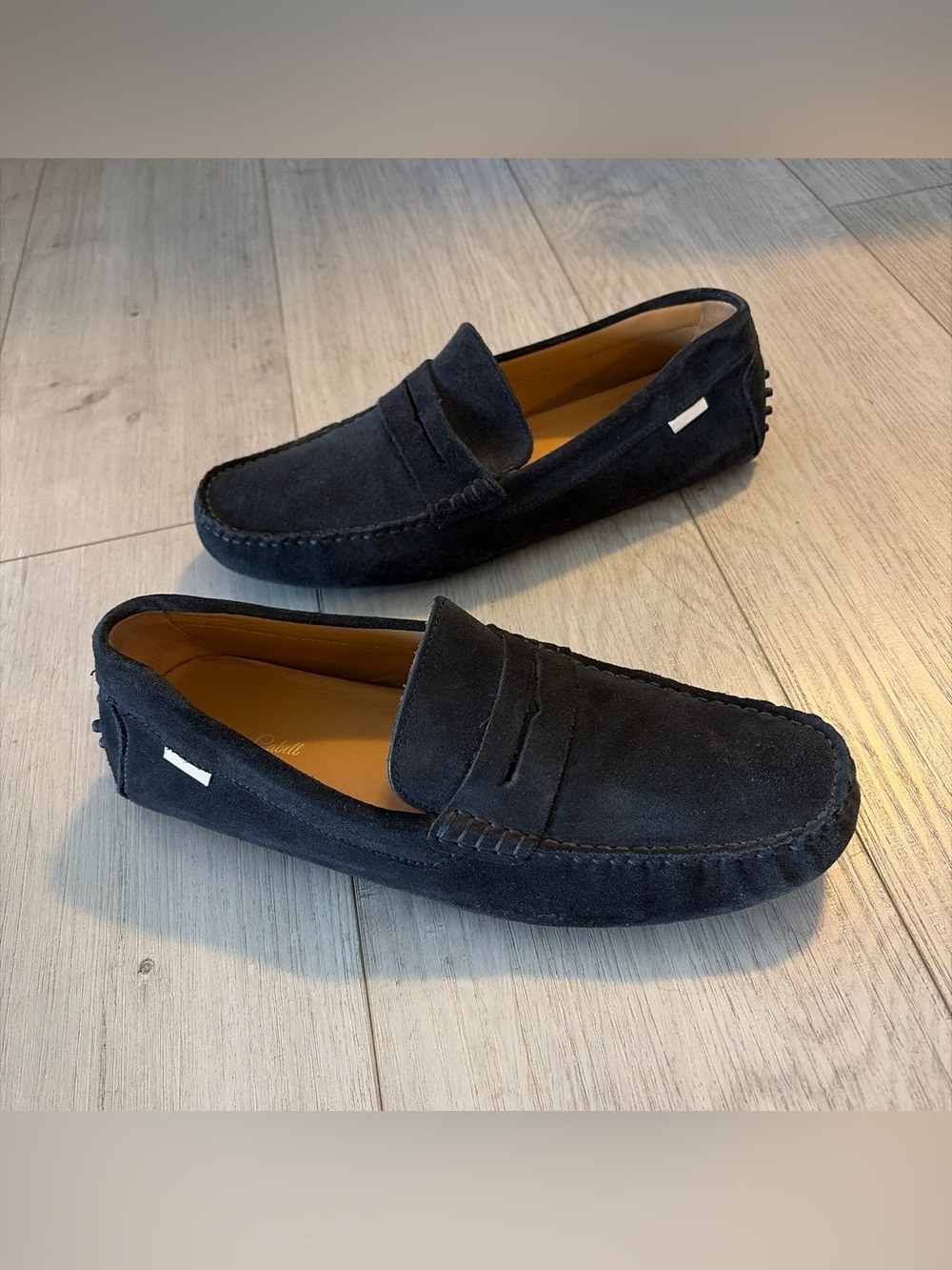 Oliver Cabell Driver Navy Suede Penny Loafers